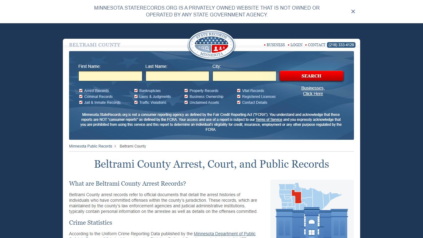 Beltrami County Arrest, Court, and Public Records